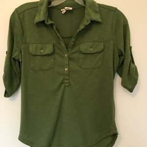 Green half button down shirt